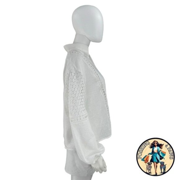 Tuckernuck NEW White Eyelet Jane Long Sleeve Coastal Bohemian Blouse Size M - Picture 7 of 7